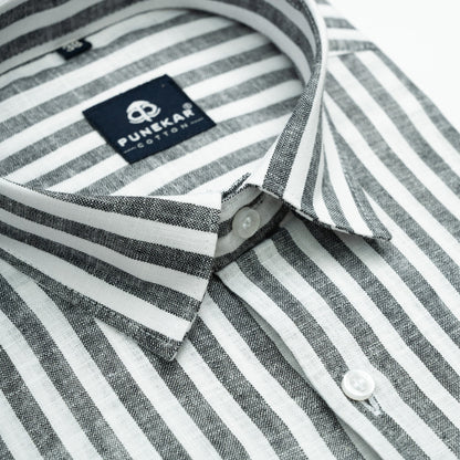 Ash Grey Vertical Stripes Cotton Linen Shirt for Men - Punekar Cotton