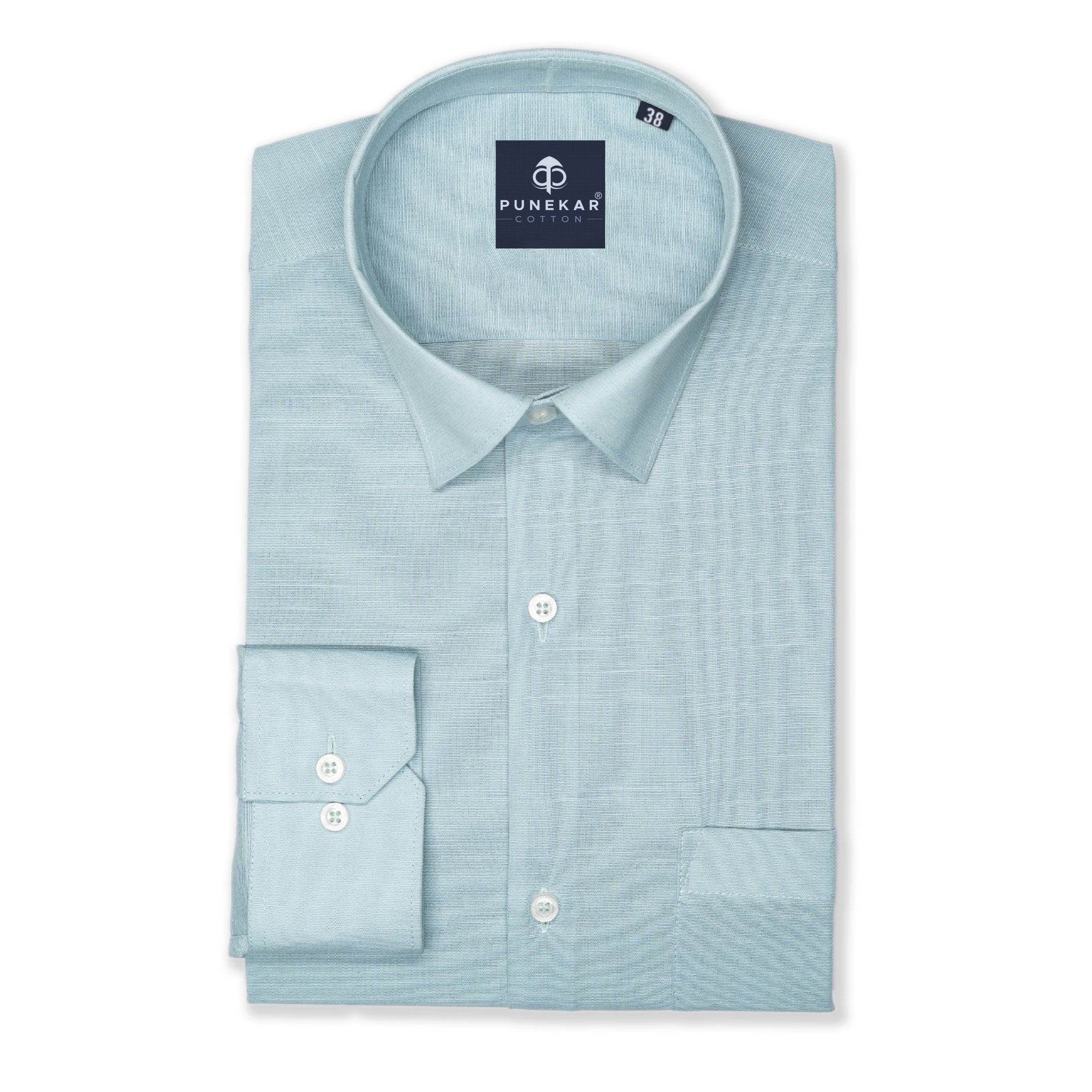 Baby Blue Color Lining Texture Pure Cotton Shirt For Men - Punekar Cotton