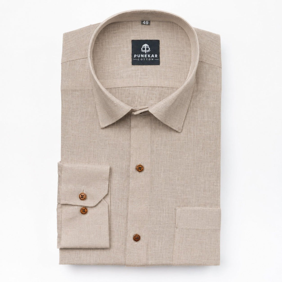 Beige Color Linen Formal Shirts For Men - Punekar Cotton