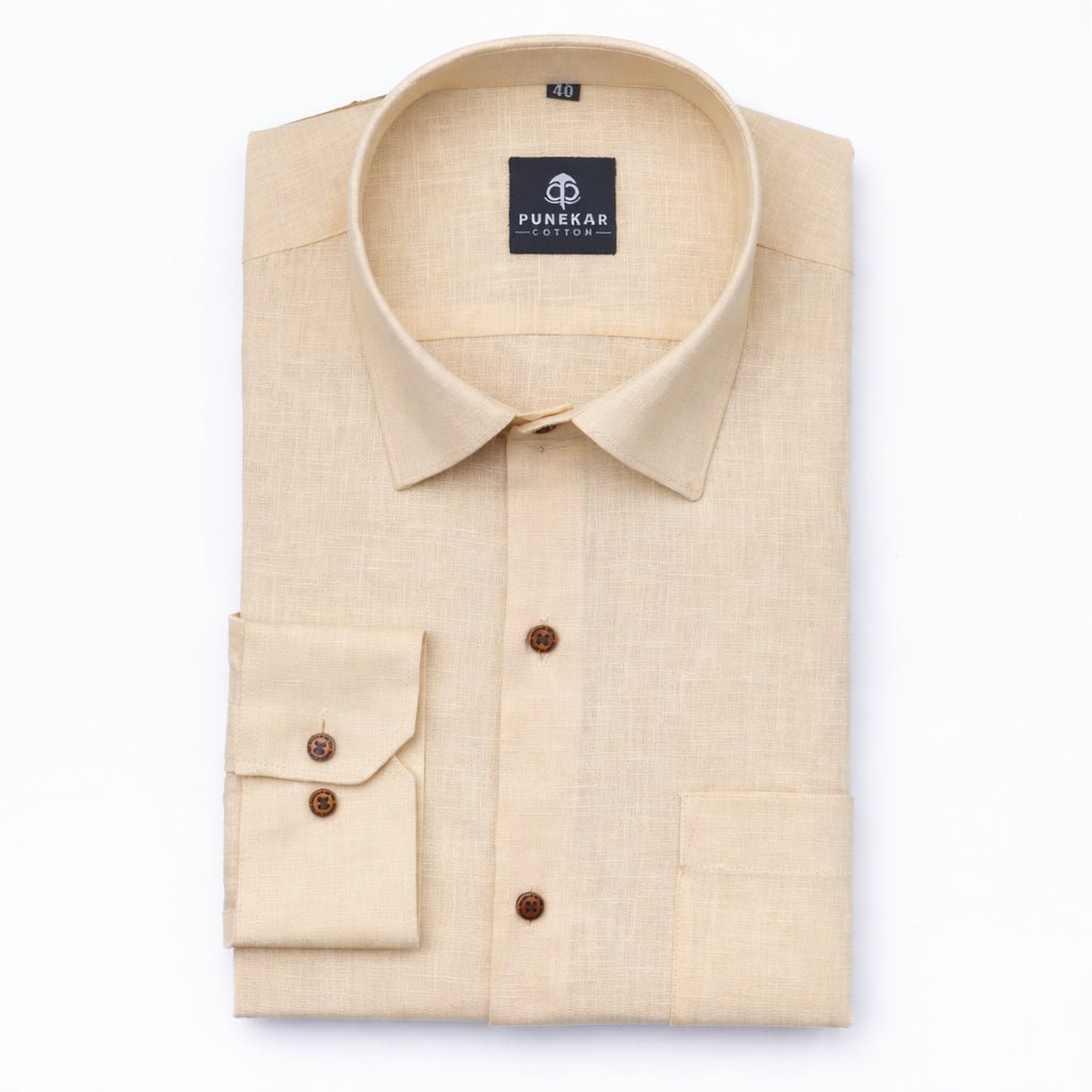 Beige Color Linen Formal Shirts For Men - Punekar Cotton