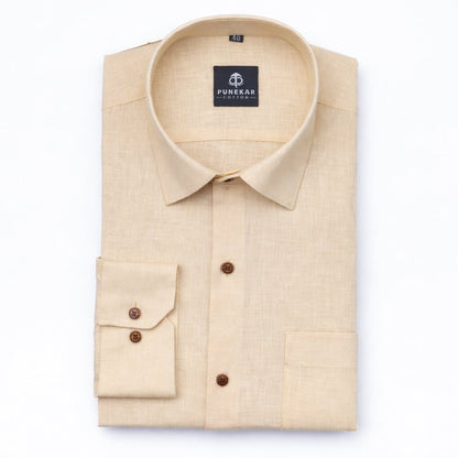 Beige Color Linen Formal Shirts For Men - Punekar Cotton