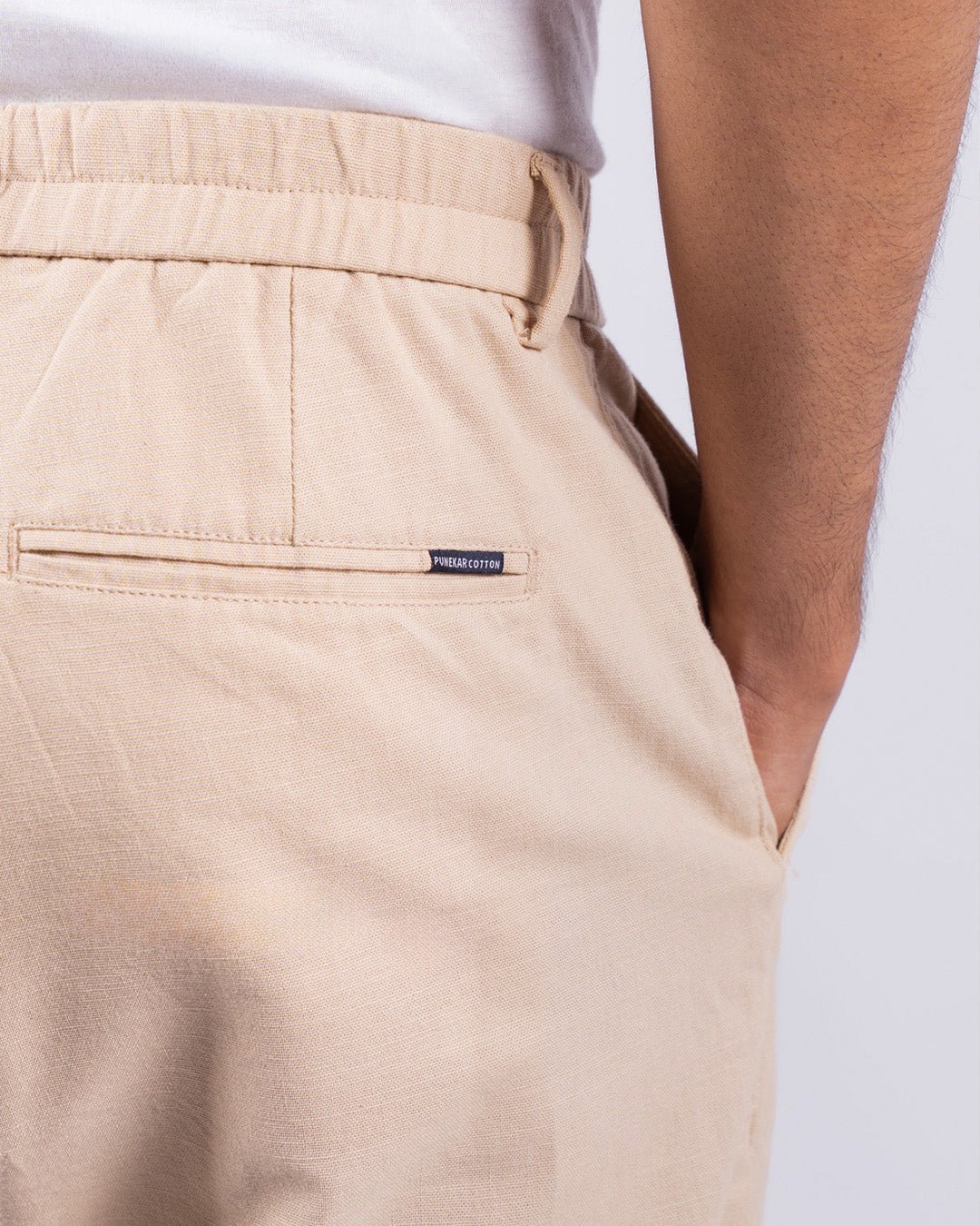 Beige Everyday Cotton Linen Straight-Fit Pants for Men - Punekar Cotton