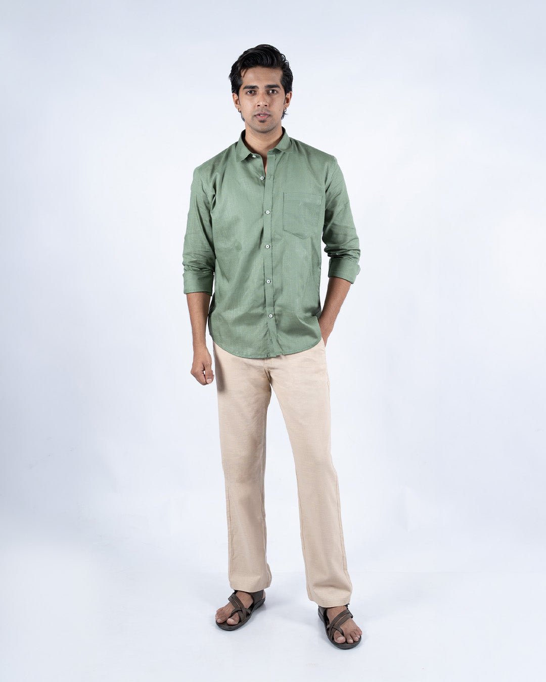 Beige Everyday Cotton Linen Straight-Fit Pants for Men - Punekar Cotton