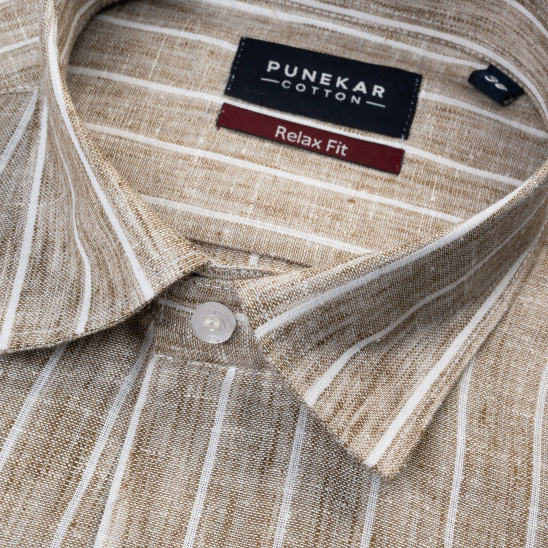 Beige Striped Blend Cotton Shirt for Men - Punekar Cotton