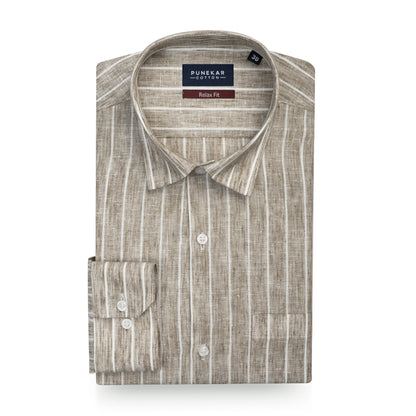 Beige Striped Blend Cotton Shirt for Men - Punekar Cotton