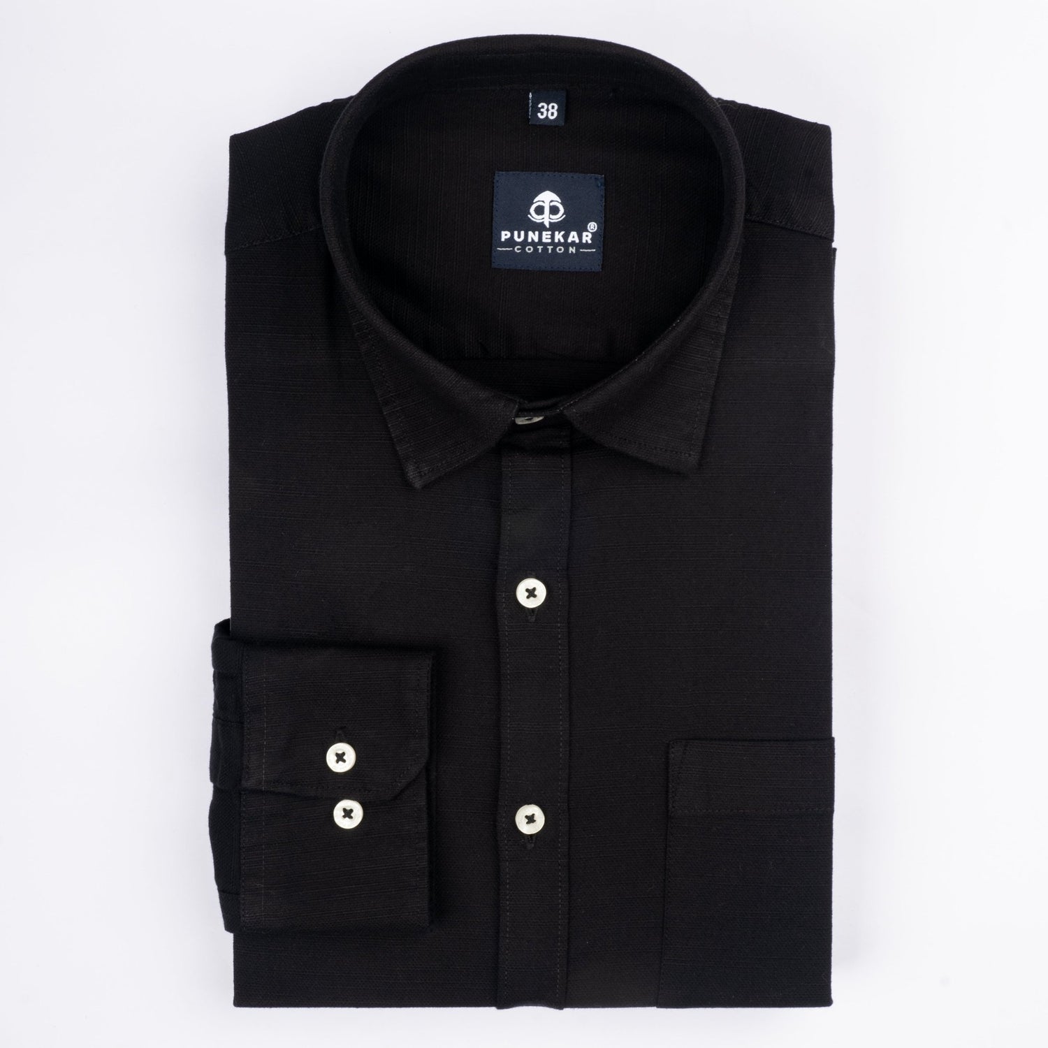 Black Color Cotton Linen Shirt For Men - Punekar Cotton