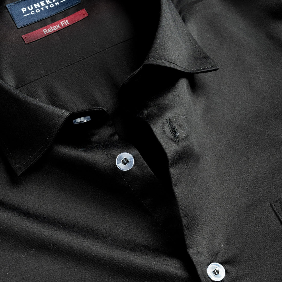 Black Color Cotton Satin Shirt For Men - Punekar Cotton