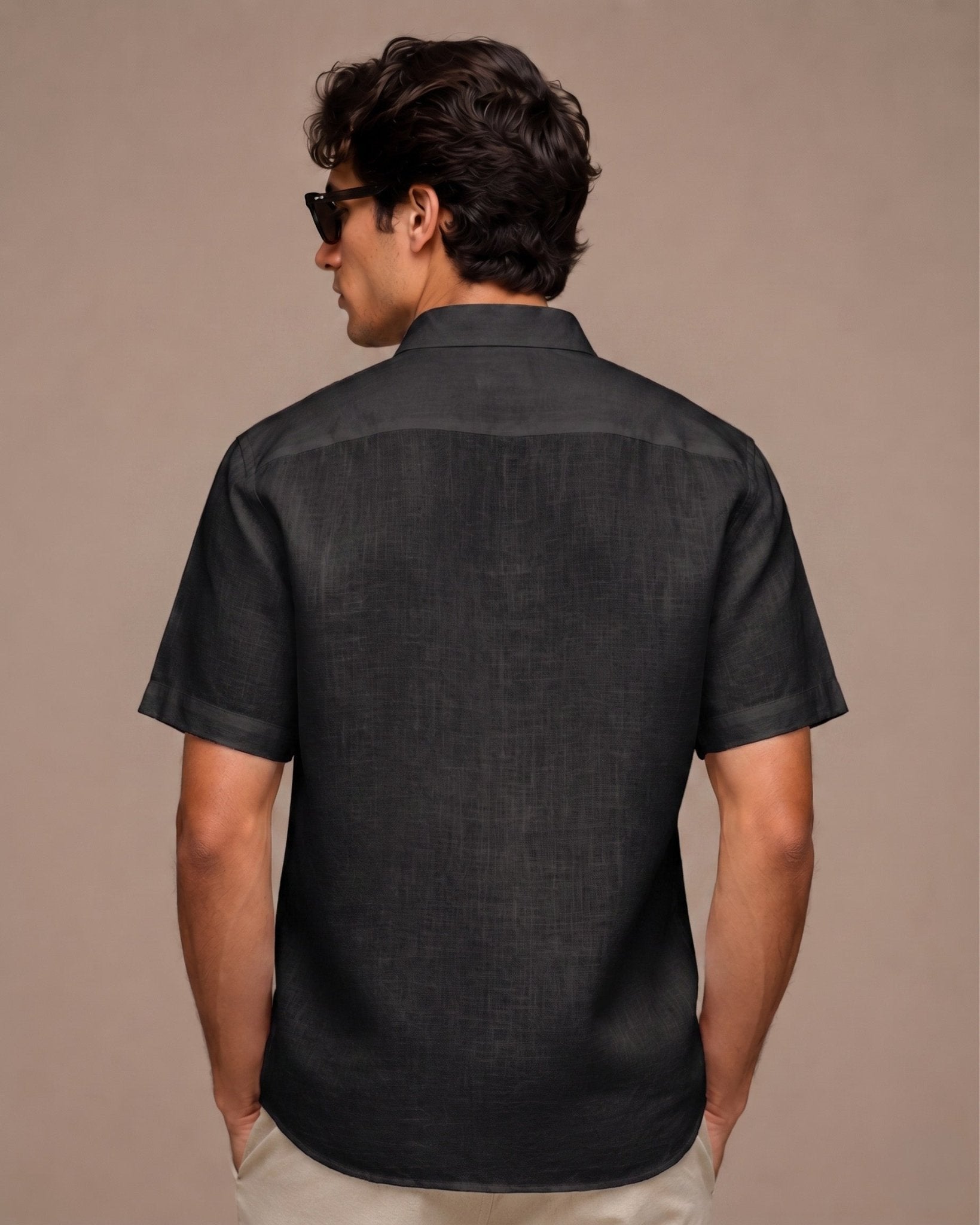 Black Color Linen Formal Half Sleeves Shirt For Men - Punekar Cotton