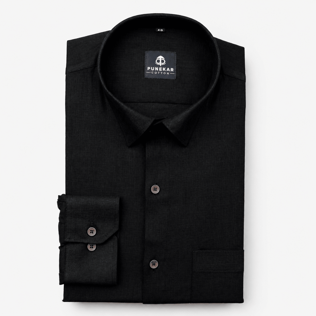 Black Color Linen Formal Shirts For Men - Punekar Cotton