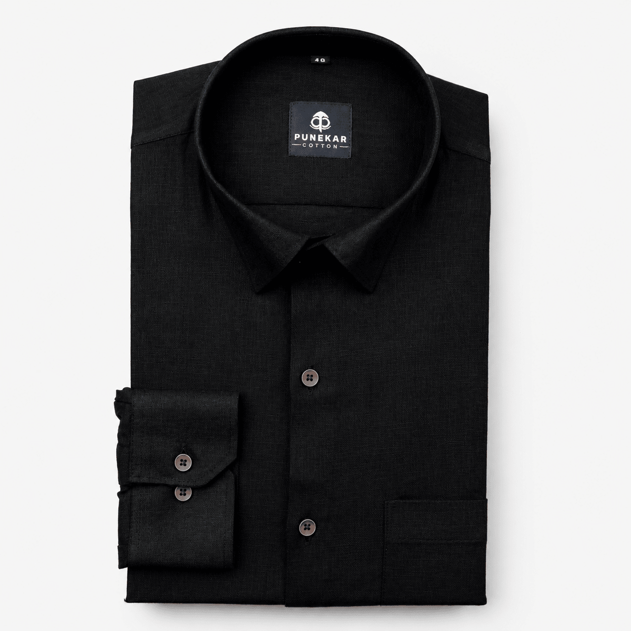 Black Color Linen Formal Shirts For Men - Punekar Cotton