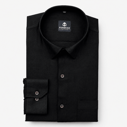 Black Color Linen Formal Shirts For Men - Punekar Cotton