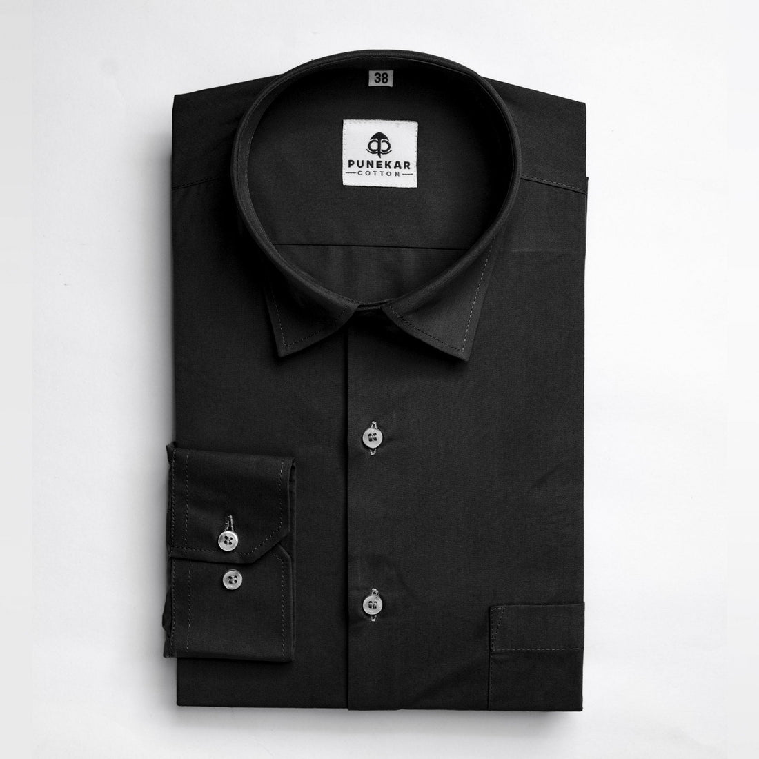 Black Color Lycra Twill Cotton Shirt For Men - Punekar Cotton