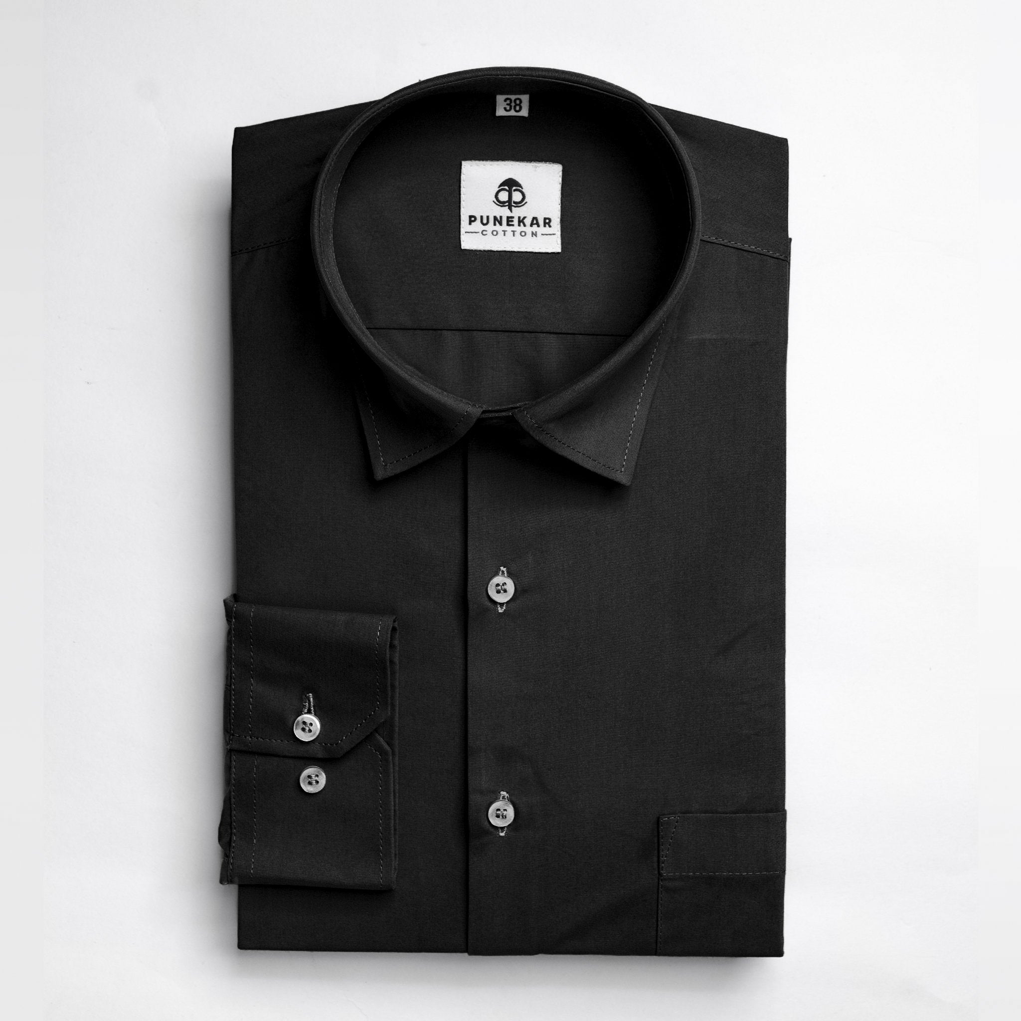 Black Color Lycra Twill Cotton Shirt For Men - Punekar Cotton