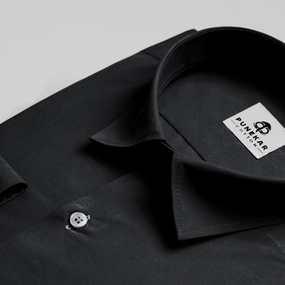 Black Color Lycra Twill Cotton Shirt For Men - Punekar Cotton