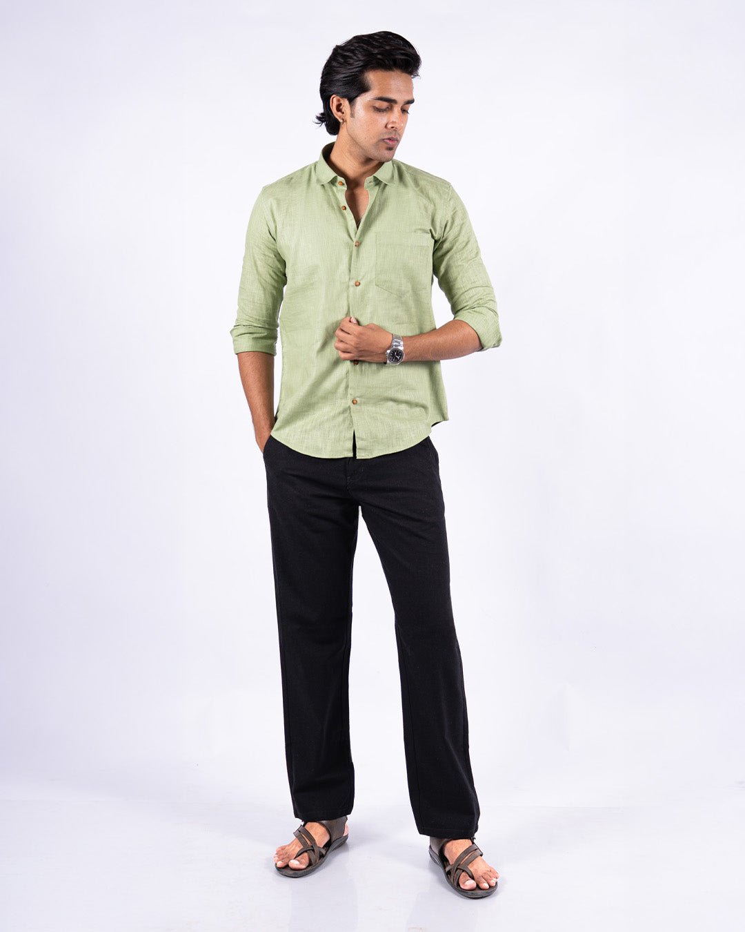 Black Everyday Cotton Linen Straight-Fit Pants for Men - Punekar Cotton