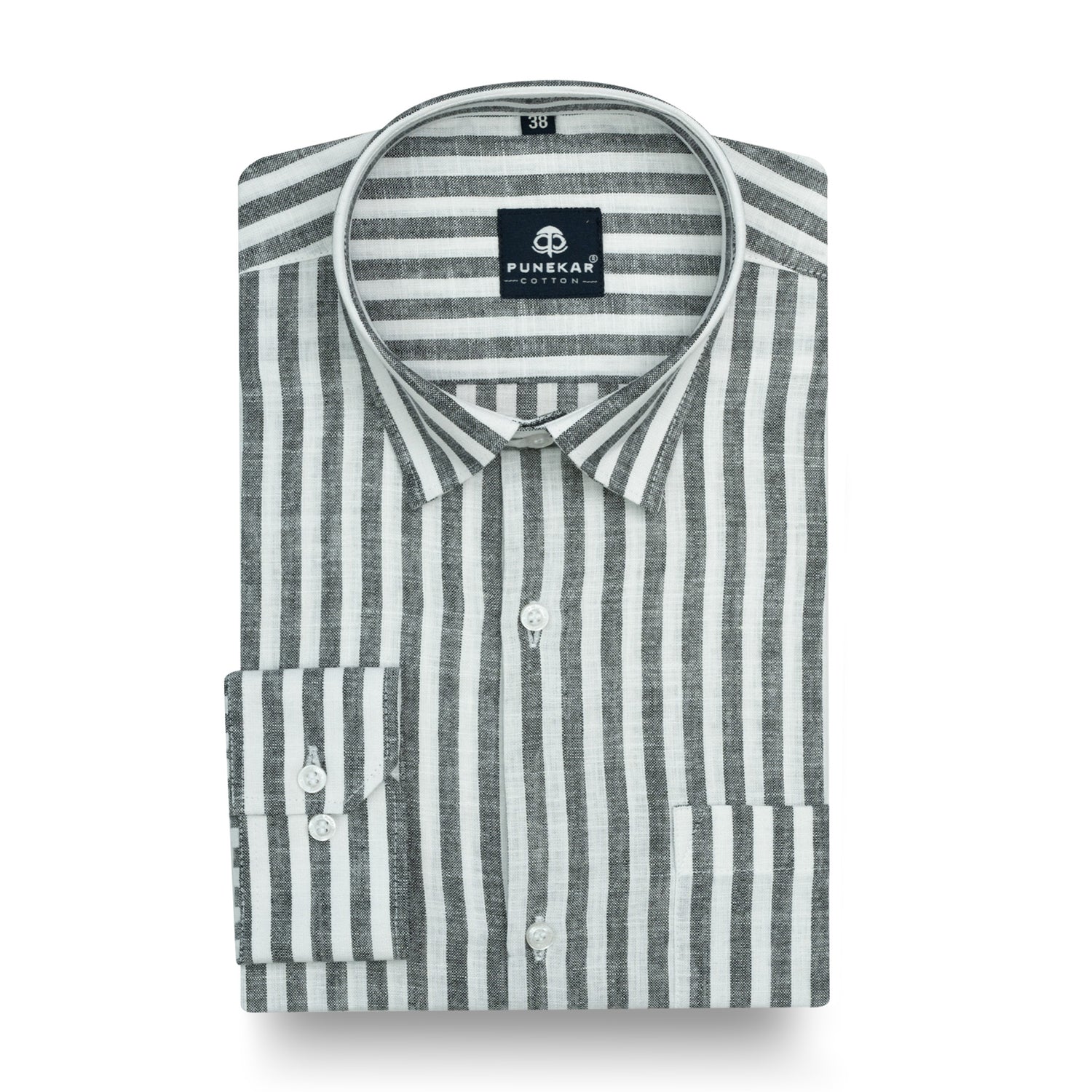 Ash Grey Vertical Stripes Cotton Linen Shirt for Men