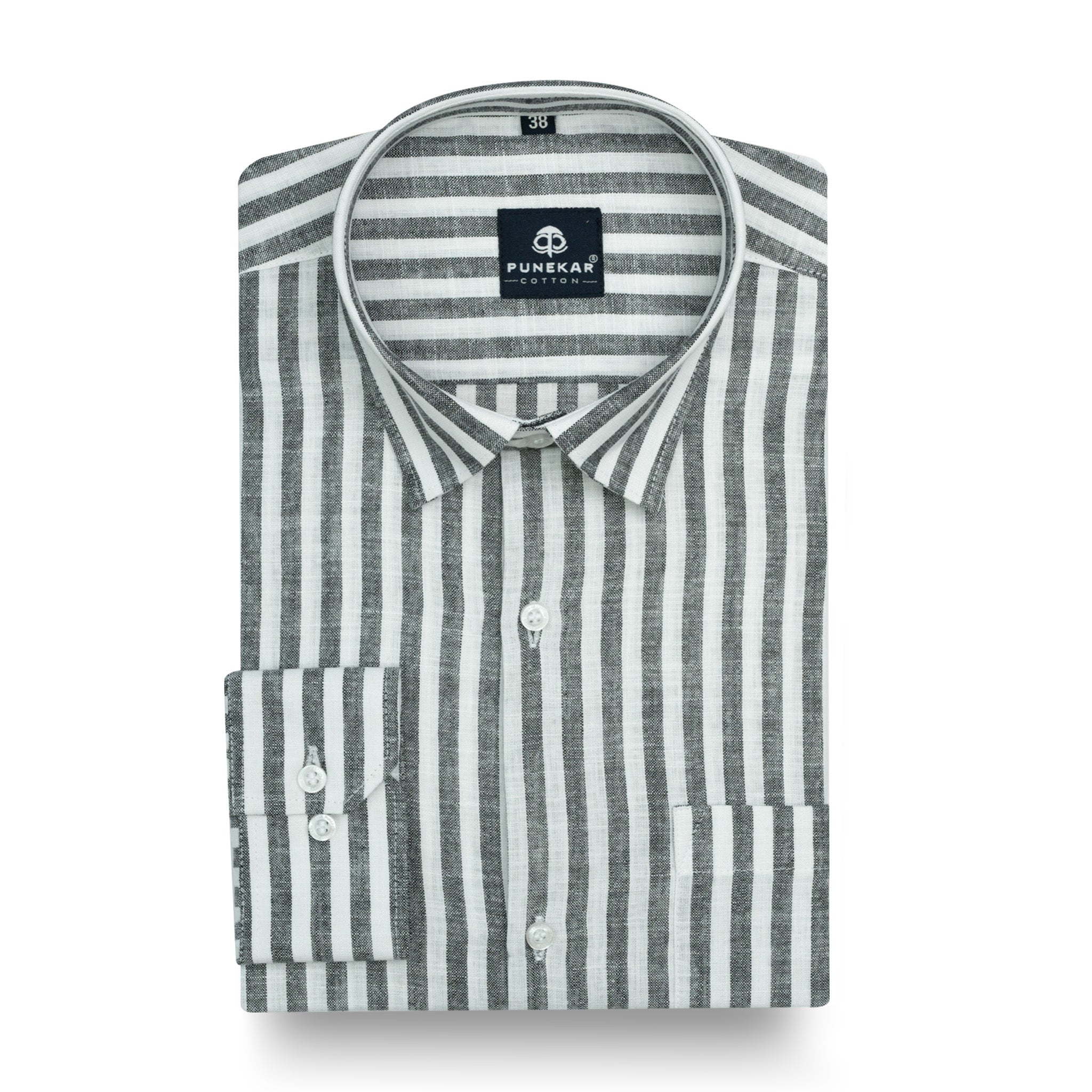 Ash Grey Vertical Stripes Cotton Linen Shirt for Men