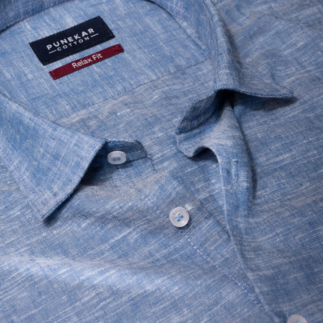 Blue Color Classic Lyocell Linen Feel Shirt For Men - Punekar Cotton