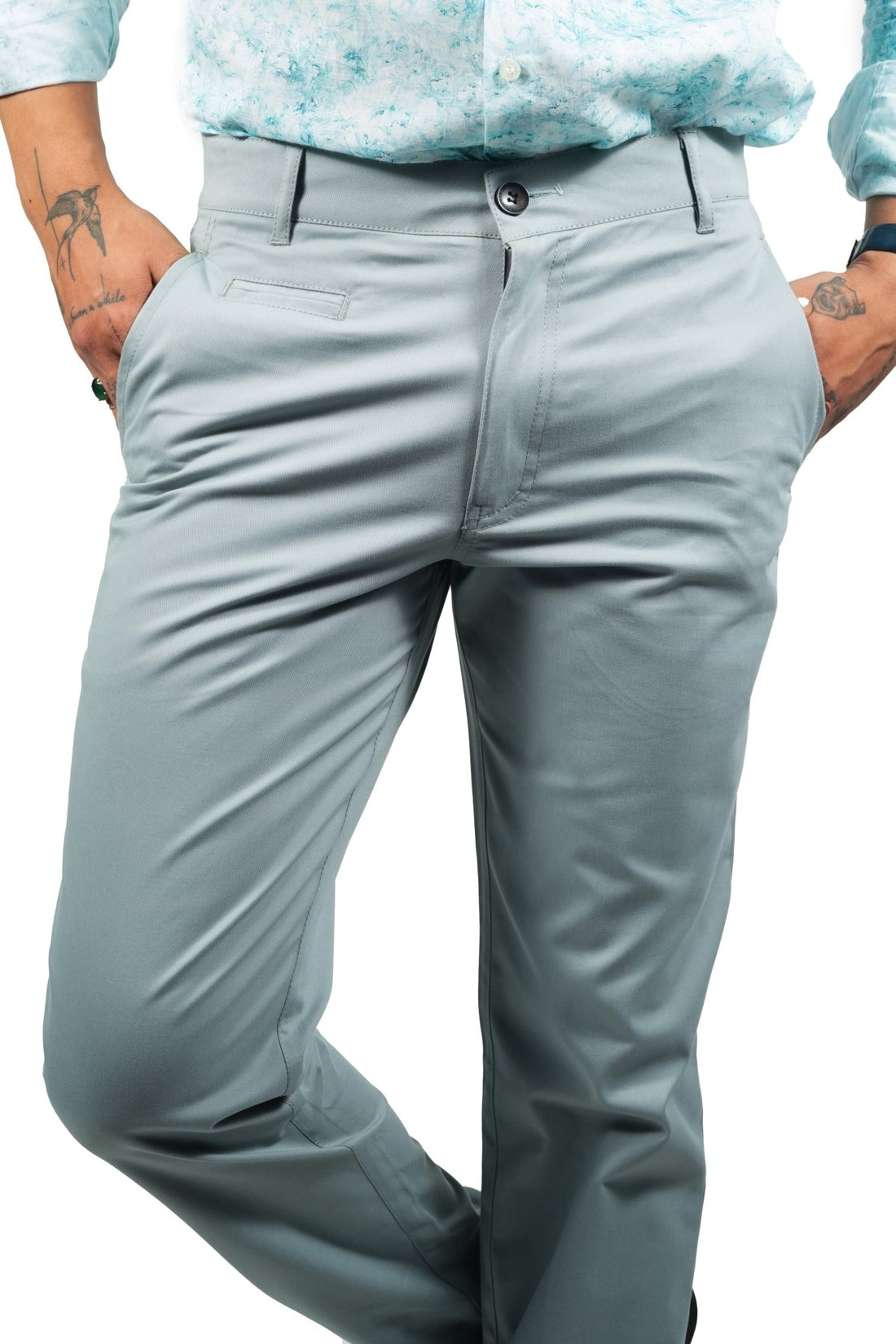 Blue Grey Color Cotton Trouser Pants for Men - Punekar Cotton