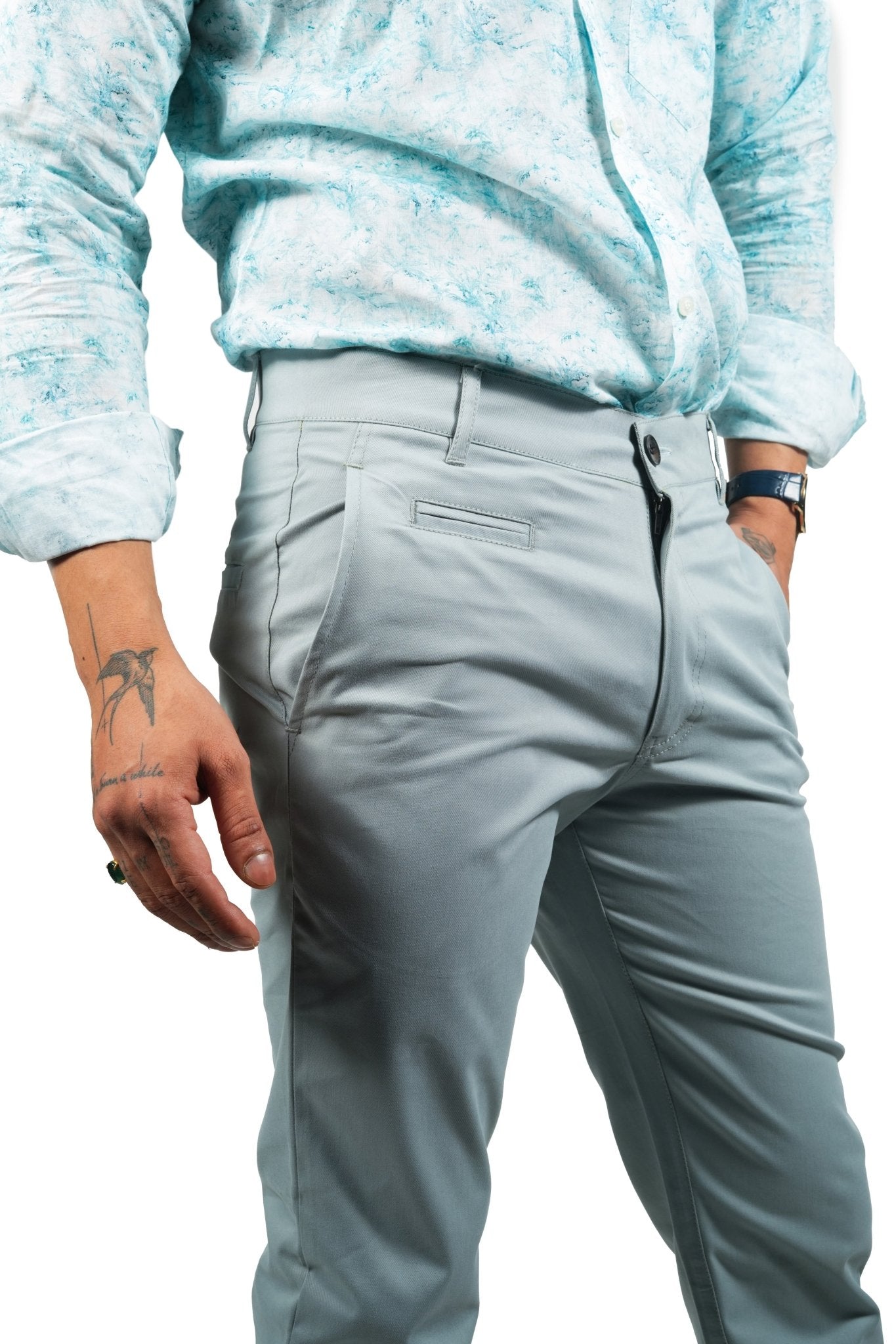 Blue Grey Color Cotton Trouser Pants for Men - Punekar Cotton