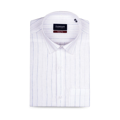 Blue White Colour Cotton Linen Lining Shirt For Men - Punekar Cotton