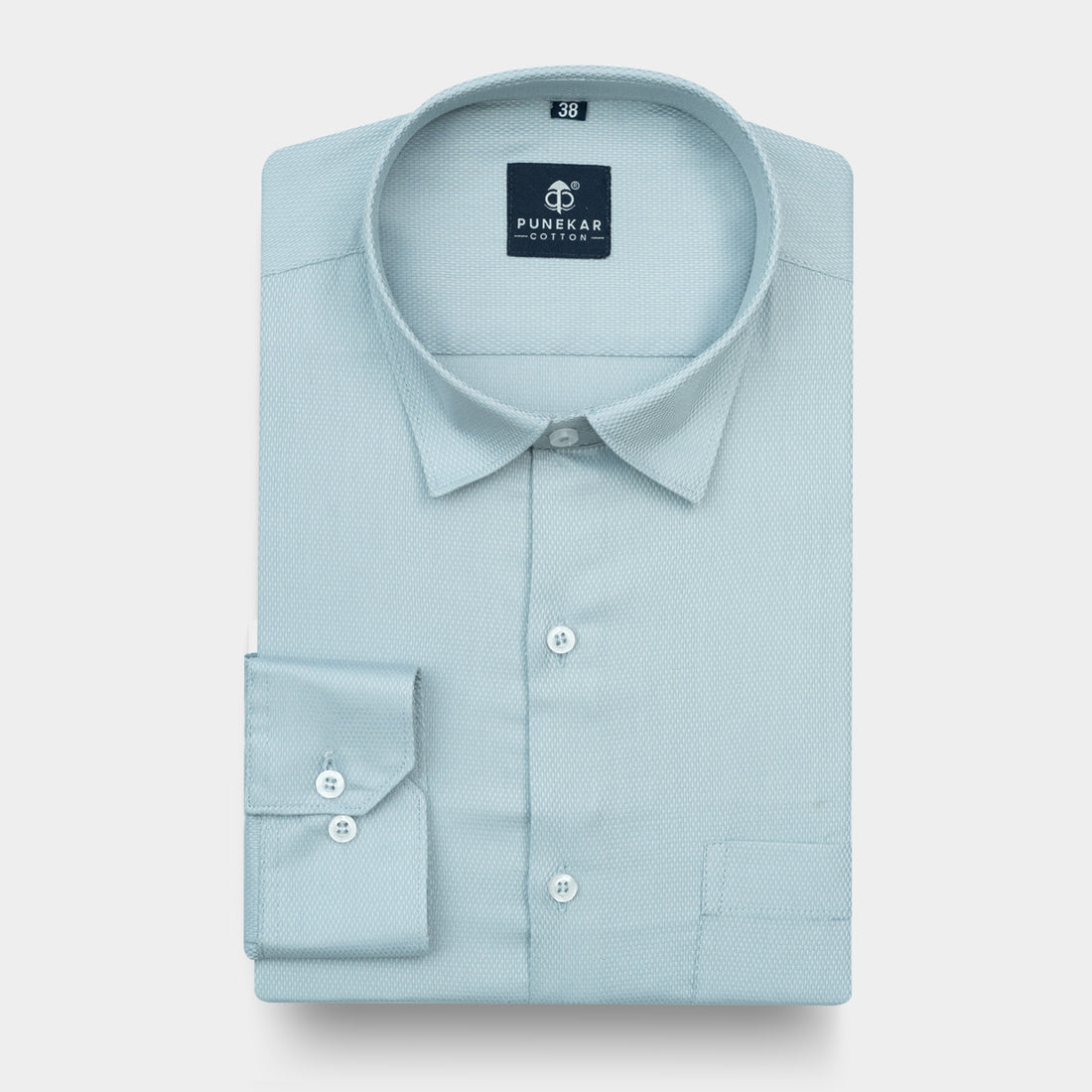 Powder Blue Softweave Cotton Tencel Textured Shirt For Men