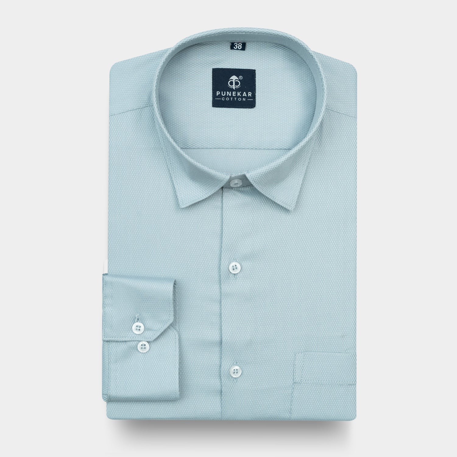 Powder Blue Softweave Cotton Tencel Textured Shirt For Men