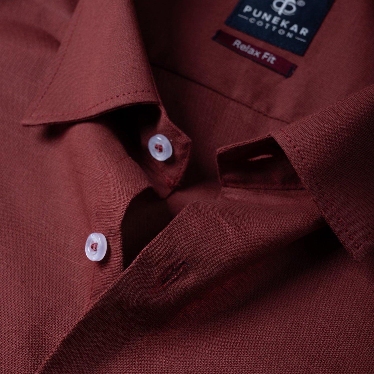 Brick Red Color Solid Cotton Linen Shirt For Men - Punekar Cotton