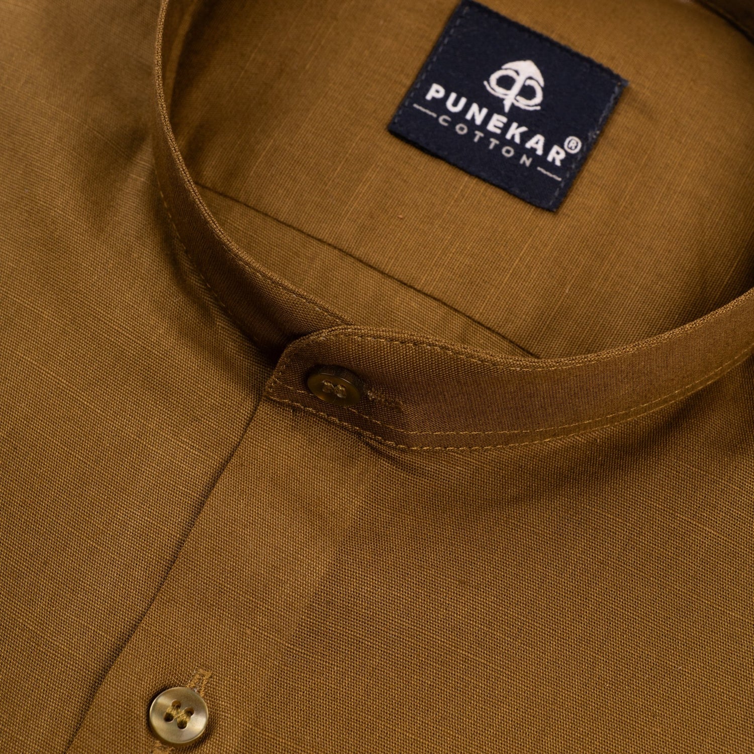 Brown Color Band Collar Solid Shirt For Men - Punekar Cotton