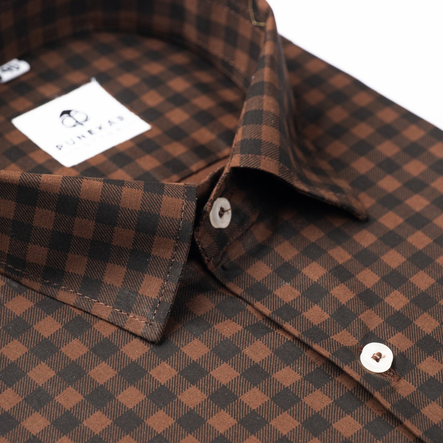 Brown Color Buffalo Checks Cotton Shirt For Men - Punekar Cotton