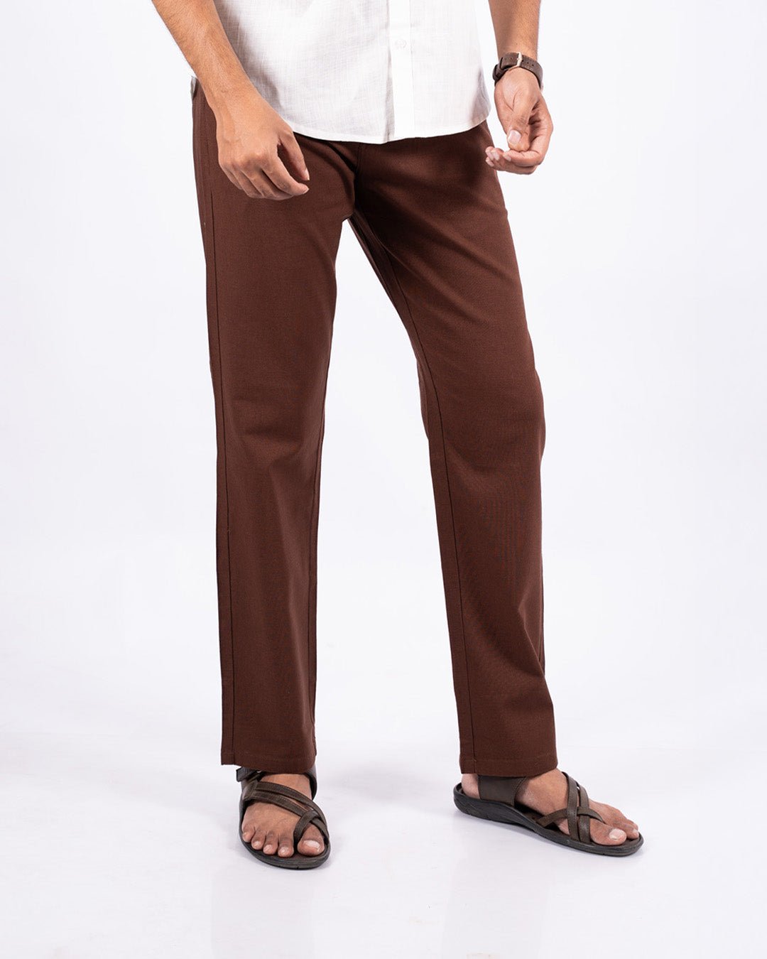 Brown Everyday Cotton Linen Straight-Fit Pants for Men - Punekar Cotton