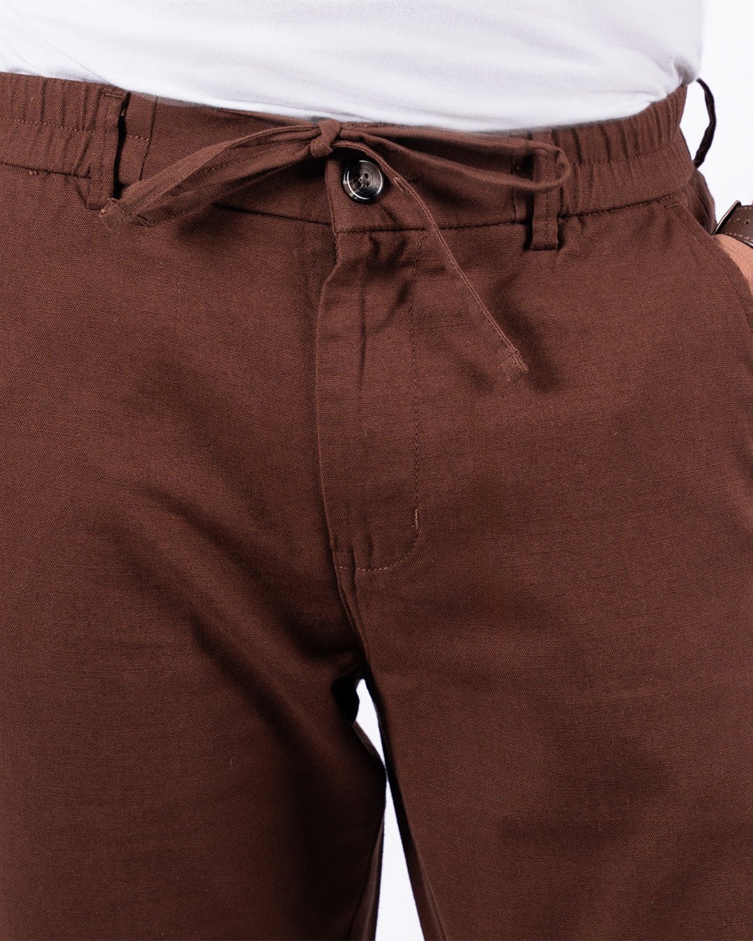 Brown Everyday Cotton Linen Straight-Fit Pants for Men - Punekar Cotton