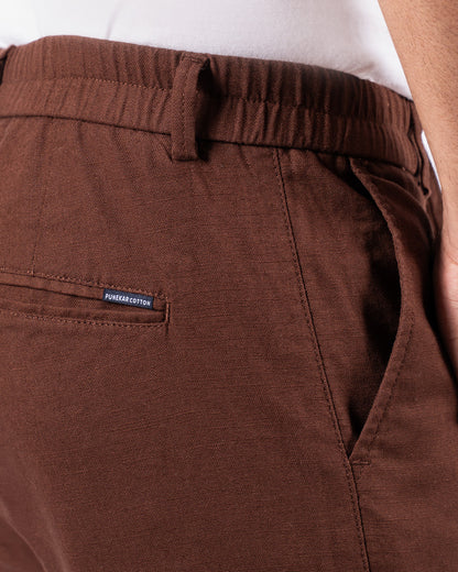 Brown Everyday Cotton Linen Straight-Fit Pants for Men