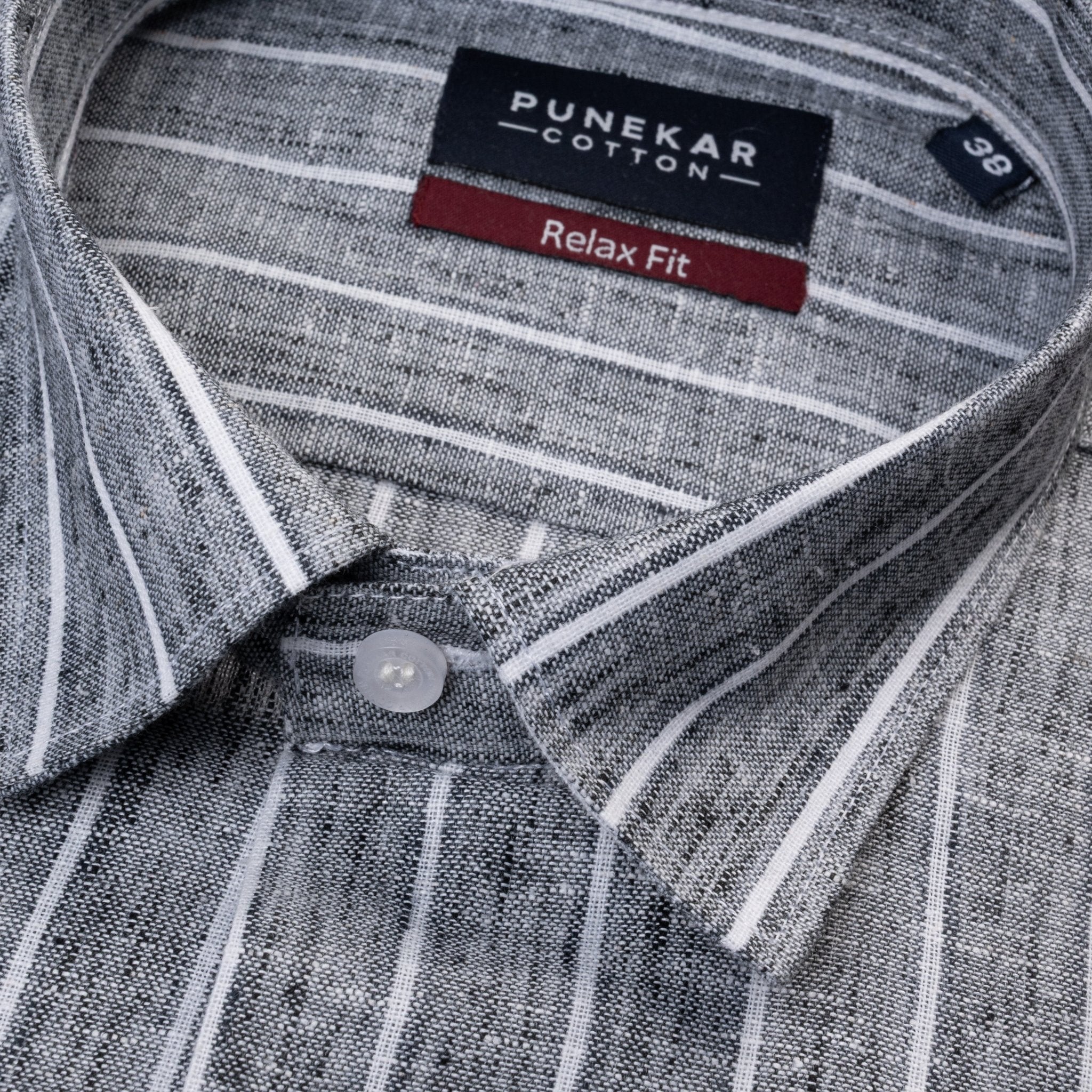 Charcoal Grey Striped Blend Cotton Shirt for Men - Punekar Cotton