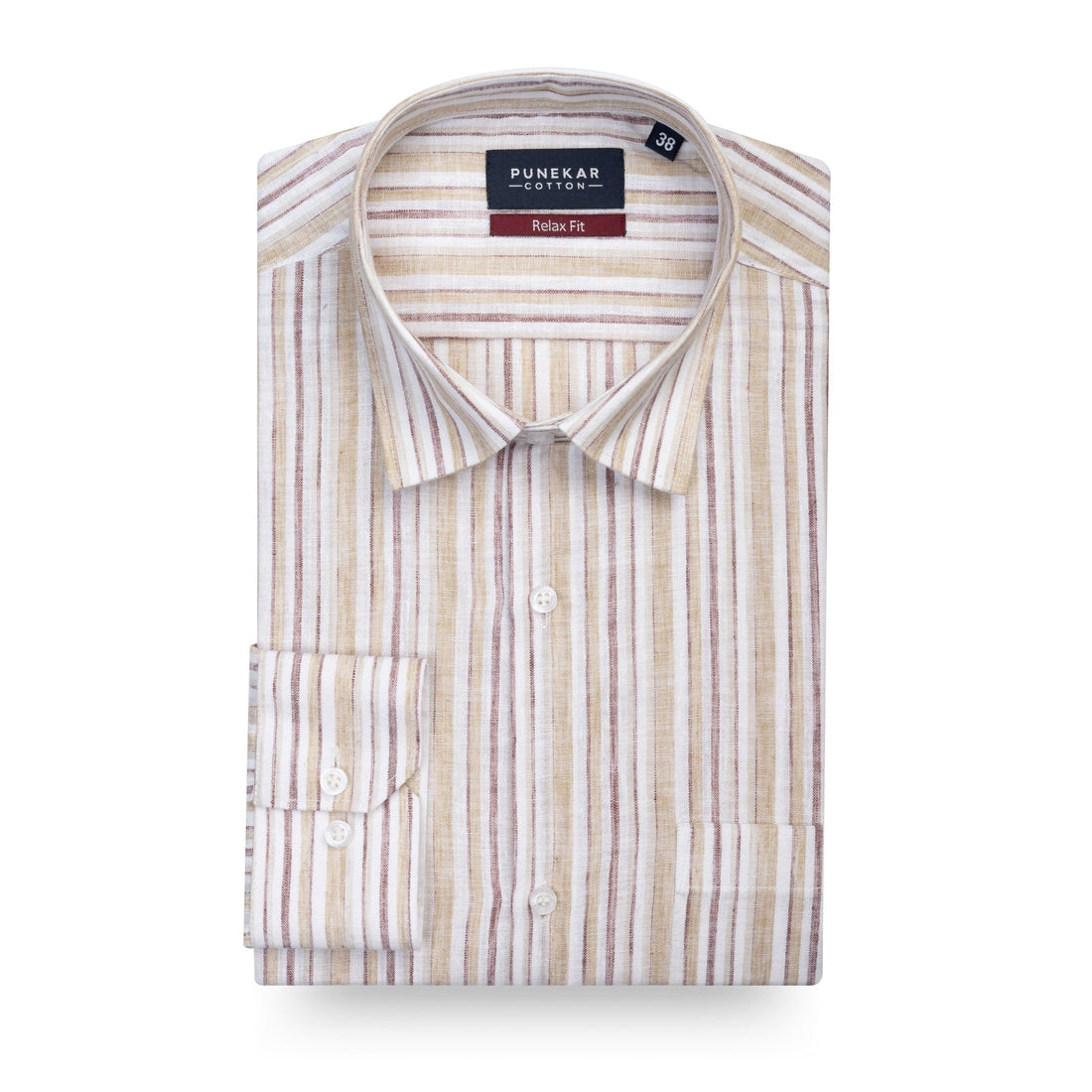 Cream & Maroon Striped Blend Cotton Shirt for Men - Punekar Cotton