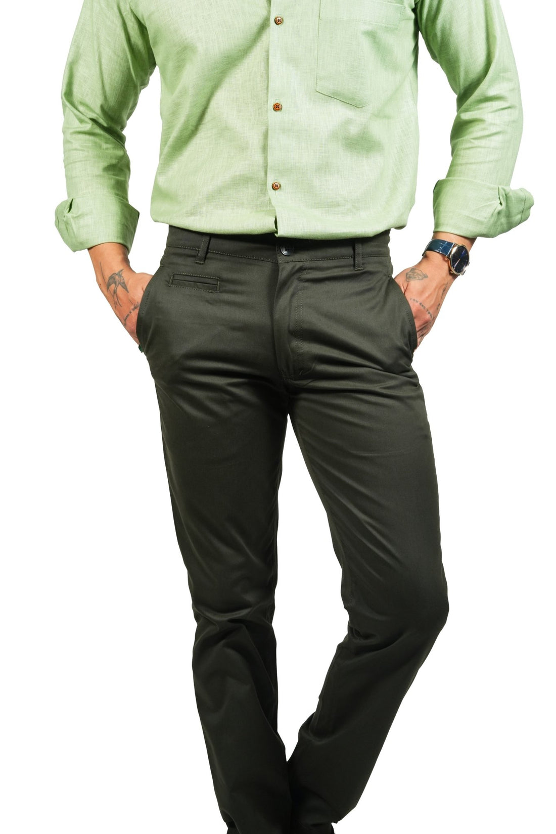 Dark Green Color Cotton Trouser Pants for Men - Punekar Cotton