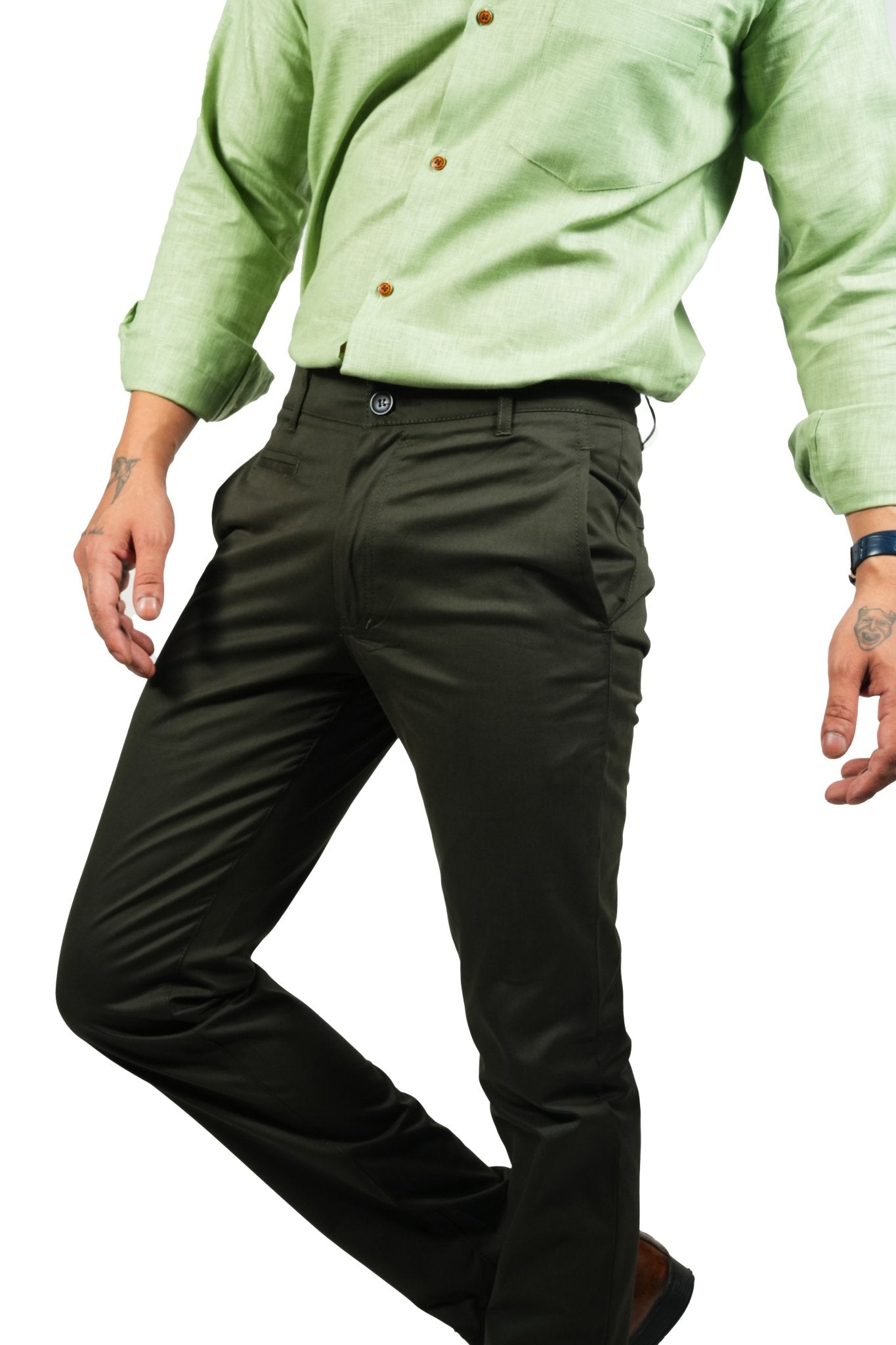 Dark Green Color Cotton Trouser Pants for Men - Punekar Cotton