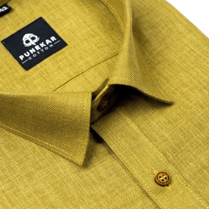 Dark Yellow Color Blended Linen Shirt For Men&