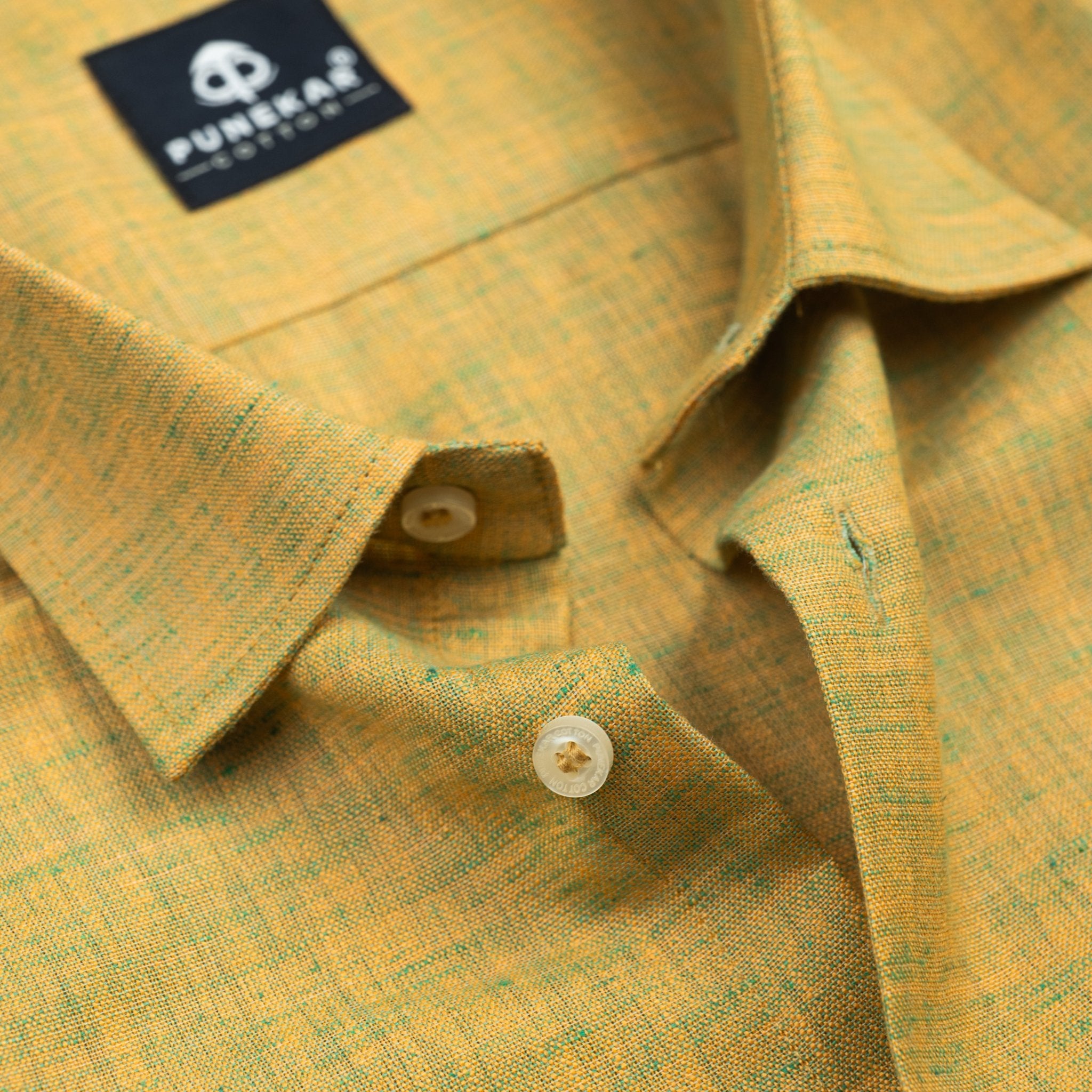 Dark Yellow Color Poly Cotton Shirt For Men - Punekar Cotton