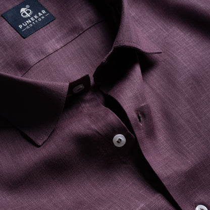 Deep Plum Color 80s Lino Lyocell Shirt For Men - Punekar Cotton