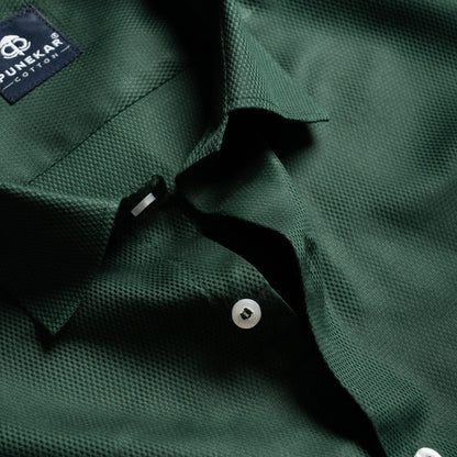 Emerald Green MattMini Textured Cotton Tencel Shirt For Men - Punekar Cotton