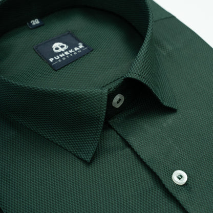 Emerald Green Softweave Cotton Tencel Textured Shirt For Men - Punekar Cotton