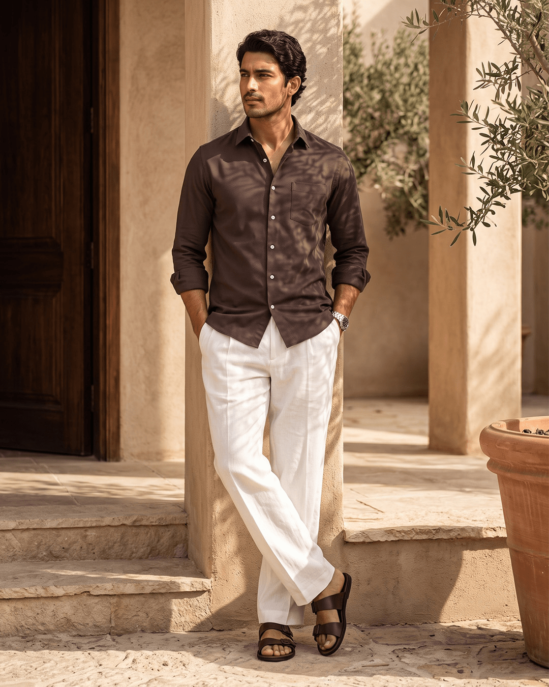 Espresso Brown MattMini Textured Cotton Tencel Shirt For Men - Punekar Cotton