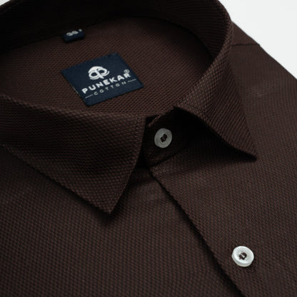 Espresso Brown Softweave Cotton Tencel Textured Shirt For Men - Punekar Cotton