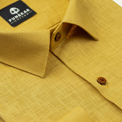 Golden Color Linen Formal Shirts For Men - Punekar Cotton