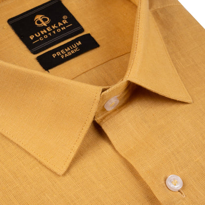 Golden Color Prime Linen Shirt For Men - Punekar Cotton