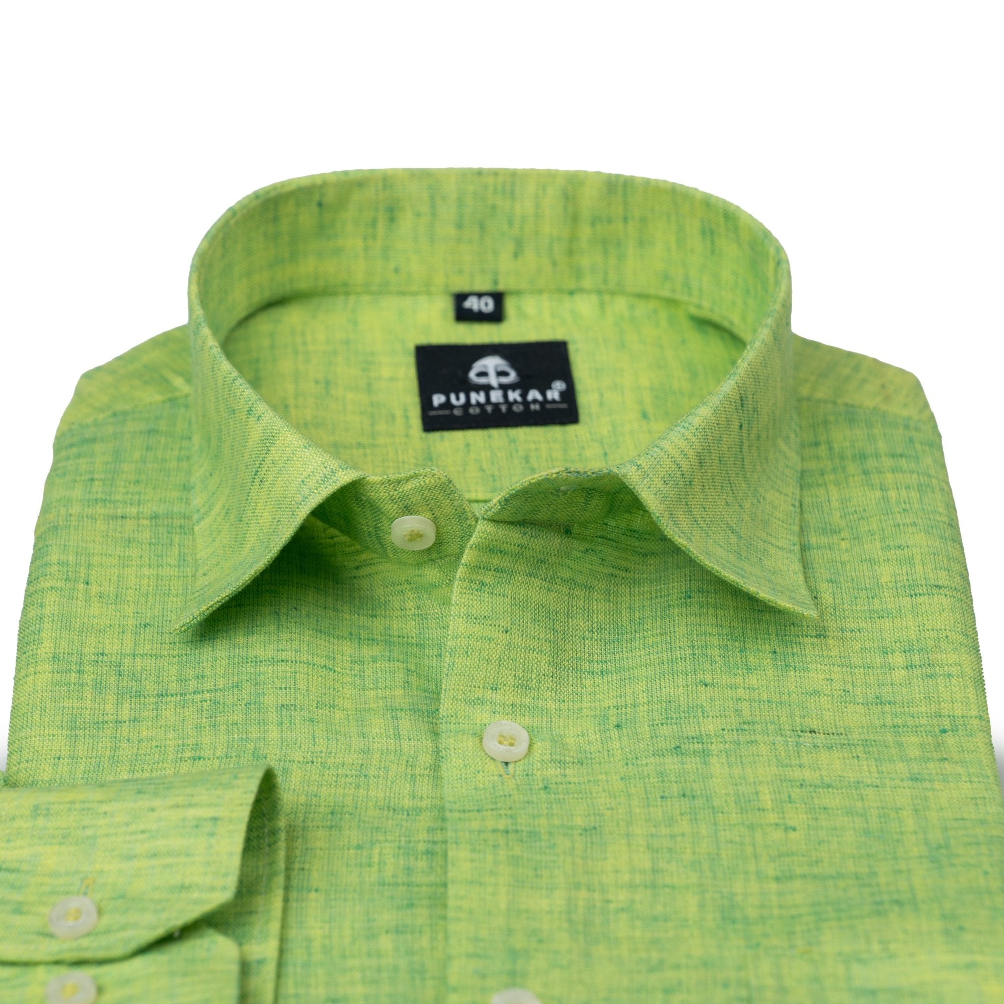 Green Color Poly Cotton Shirt For Men - Punekar Cotton