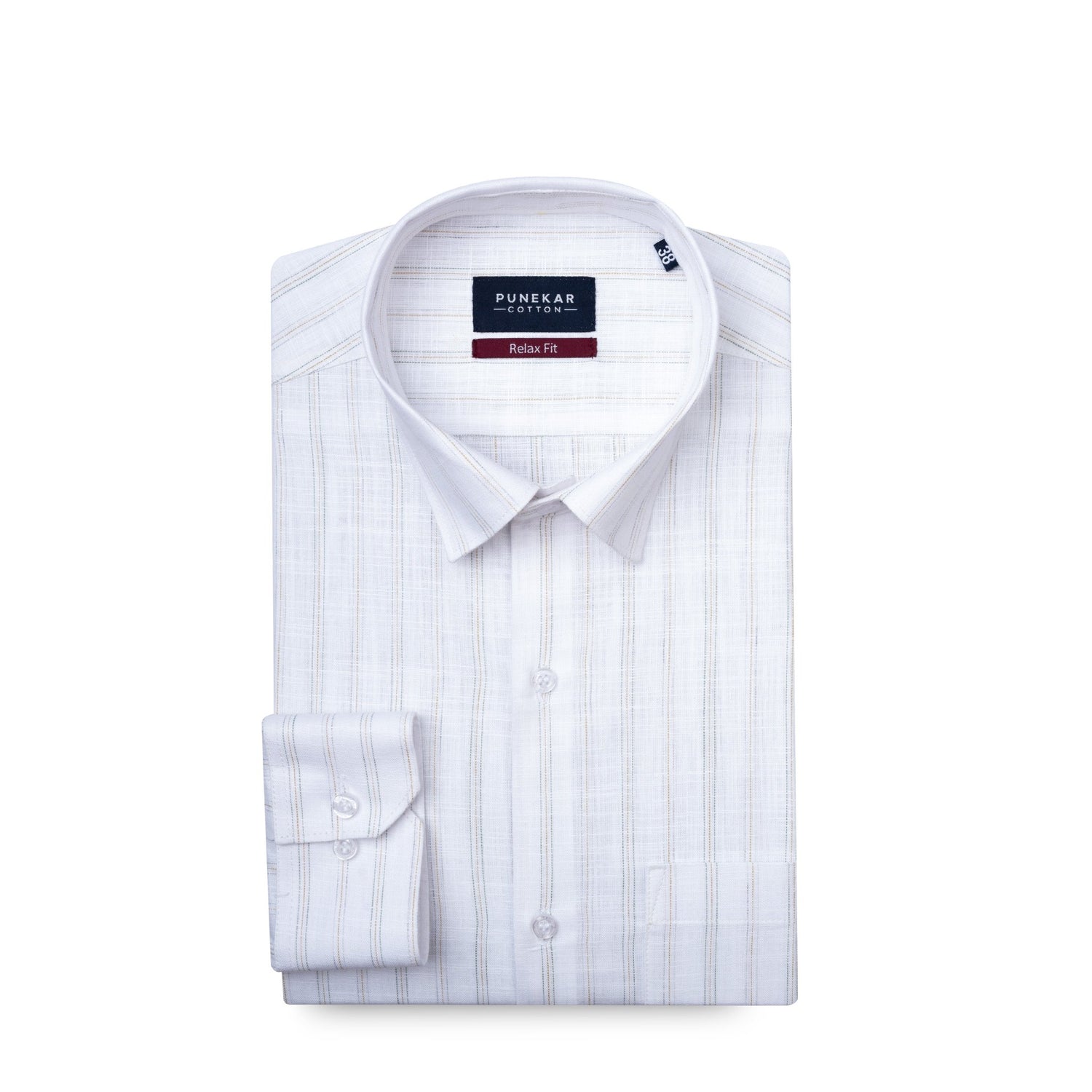 Green White Colour Vertical Cotton Linen Stripe Shirt For Men - Punekar Cotton