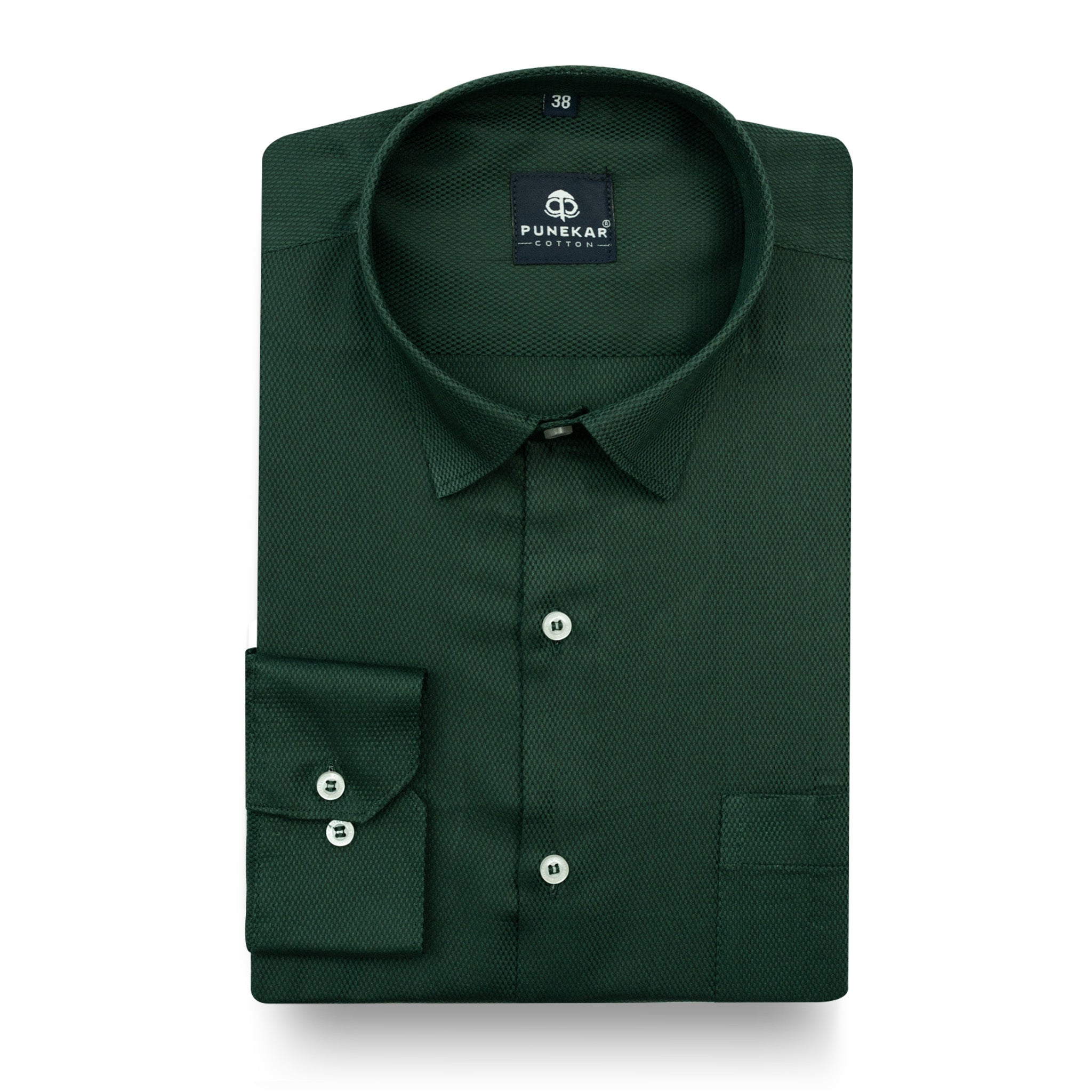 Emerald Green Softweave Cotton Tencel Textured Shirt For Men