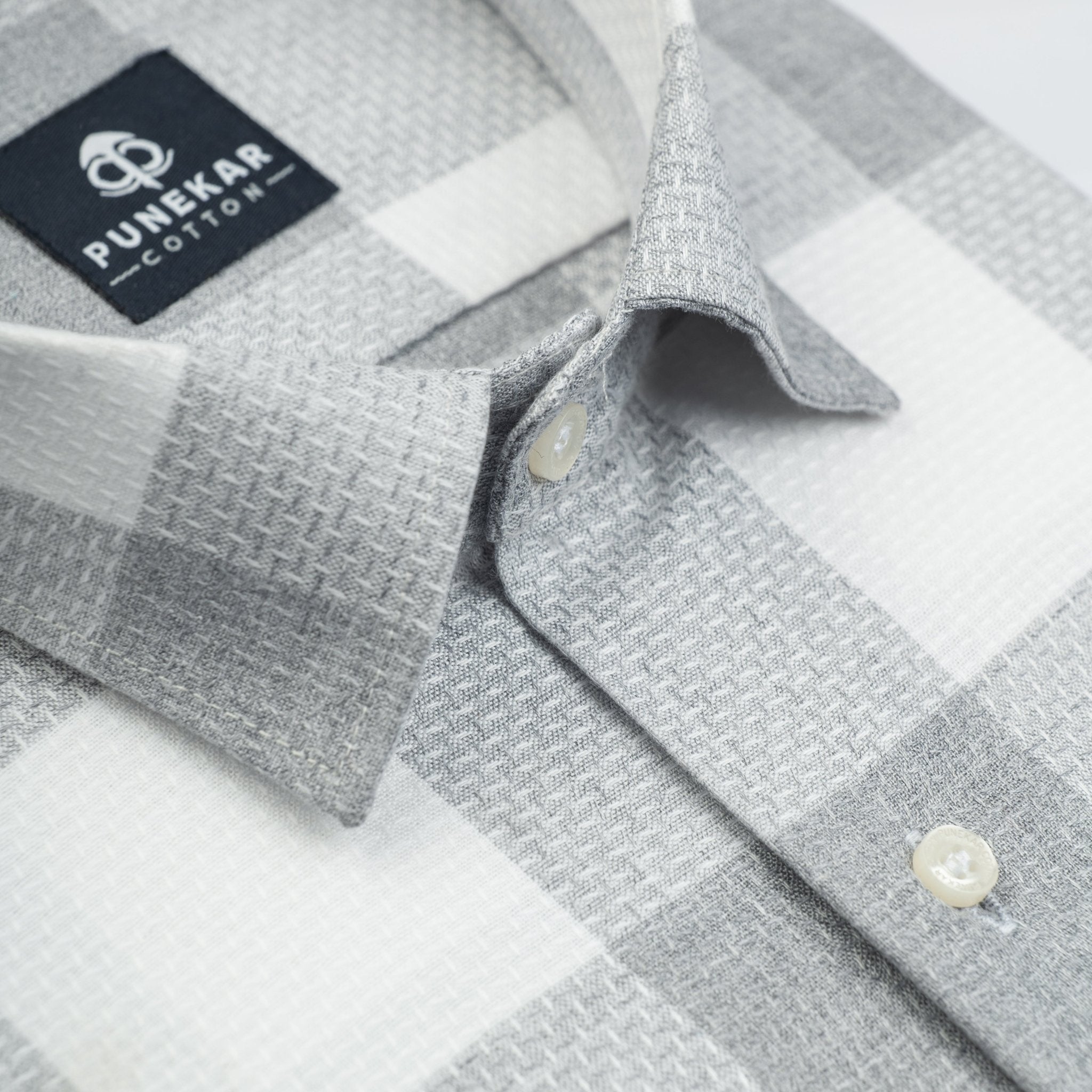 Grey Color Checks Pure Cotton Shirt For Men - Punekar Cotton